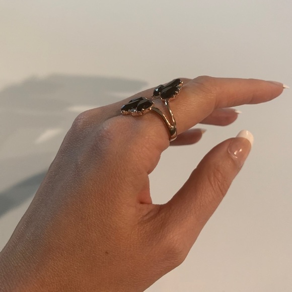 INC Ring Gold & Black Gemstones Art Deco - Picture 3 of 9